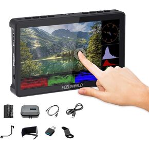 FEELWORLD Video Camera Monitor 6 Inch Touch Screen DSLR HDMI Field Monitor with F750 Battery 4400mAh + Bag IPS FHD1920x1080 4K HDMI Input Output 5 V Type c Input F5PROV4
