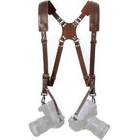 Padwa Lifestyle White Dual Camera Harness Strap for Two Cameras - Dual Shoulder Full Grain Leather Harness,Multi Double Camera Gear with Thick Padded,Double Camera Harness for Photographers