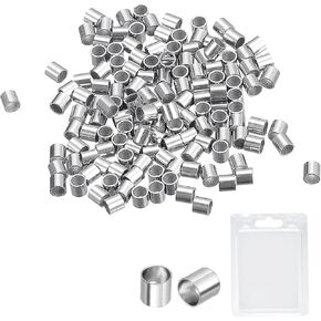 uxcell 150Pcs Crimp Tube Beads, 2.5x2.5mm Brass Tube Crimp End Spacer Beads Tiny Stoppers for Bracelet Jewelry Making DIY, Silver Tone