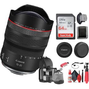 Canon RF 10-20mm f/4 L IS STM Lens, Ultra-Wide-Angle Lens, Great for Still Photography & Videography (6182C002) + 64GB Card + BackPack + Card Reader + Flex Tripod + Memory Wallet + More (Renewed)