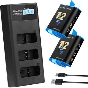 2 Pack with 3-Channel USB Fast Charger for Gopro Hero 12 Black, Hero 11 Black,Hero 10 Black, Hero 9 Black Battery Accessories