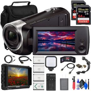 كاميرا Sony HDR-CX405 HD Handycam (HDRCX405/B) + شاشة 4K + بطاقة ذاكرة 2 × 64 جيجابايت + حقيبة + 3 بطاريات NP-BX1 + قارئ بطاقات + ضوء LED + كابل HDMI + شاحن + حامل ثلاثي القوائم مرن + مقبض + المزيد (متجدد)