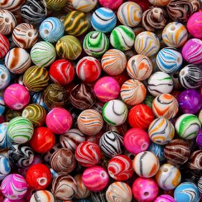 12mm Acrylic Beads Color Line Beads Assorted Colors Round Bubble Beads for DIY Craft Jewelry Necklace Making (Colored Lines)