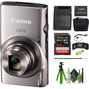 Canon IXY 650 Compact Digital Camera 12x Optical Zoom IXY650 (Black) Bundle with 64GB Memory Card + Camara Bag + Card Reader + Vlogging Tripod + Cleaning Kit and More