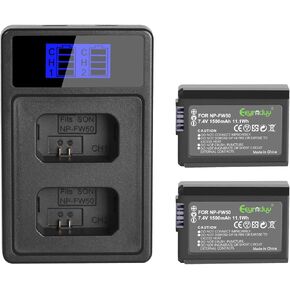 2 Pack Replacement NP-FW50 Battery and Charger for Sony Alpha a6500 a6300 a6000 a7 a7s a5100 a5000 a7r a7rii Cameras