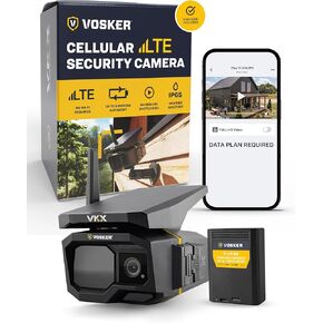 Vosker VKX Solar Powered 4G-LTE Outdoor Cellular Security Camera - No Wifi Needed, Motion Activated, Night Vision, SIM Card Included, On-demand Mode, IP65 Weather-Resistant
