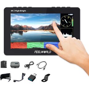 FEELWORLD Video Camera Monitor 5.5 Inch 1600Nit with F970 Battery 6600mAh + Bag Ultra Bright 4K touch screen DSLR field Monitor F5PROX