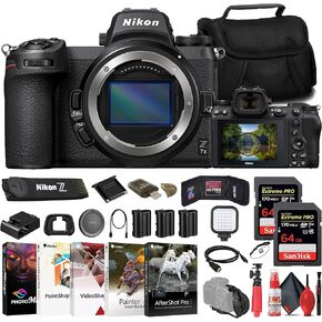 Nikon Z7 II Mirrorless Camera (1653) + 2 x 64GB Memory Card + Bag + 2 x EN-EL15c Battery + Card Reader + LED Light + Corel Photo Software + Flex Tripod + HDMI Cable + Hand Strap + More (Renewed)