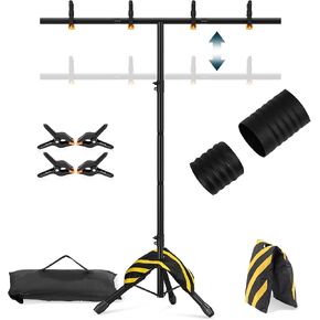 T-Shape Portable Backdrop Stand 6.5x3.2FT, Adjustable Photo Background Stand Kit, Small Backdrop Stand with 4 Spring Clamps, Sandbag, Carry Bag for Parties, Wedding, Photography, Decoration in Kuwait