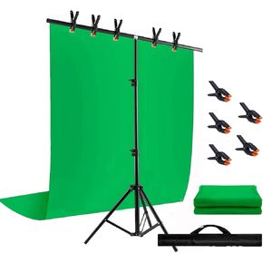 Green Screen Backdrop with Stand Kit, BEIYANG 6.5 X 5 Ft Portable Backdrop Stand Kit with Carrying Bag and 5 Clamps for Streaming, Video conferences and interviews