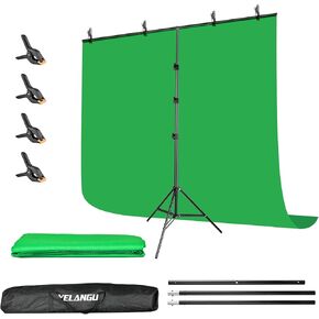 YELANGU T-Shape Green Screen Backdrop Kit with Stand - 8.5 X 6.5 Ft Portable Photographic Studio, Aluminum Alloy Tripod, Perfect for Streaming, Video Conferences, Product Photography, and Interviews in Kuwait