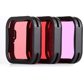 Underwater Dive Filter for GoPro 5 6 7 Super Suit Waterproof Housing Case, Red + Light Red + Magenta Filter Set for Color Correcting in Underwater Photography