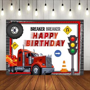 Lofaris Firetruck Birthday Party Backdrop Fire Truck Theme Birthday Background for Girls Boys Birthday Banner Fireman Firefighter Kids Birthday Party Supplies Cake Table Decor Photo Booth Props