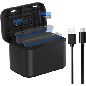 Fast Battery Charger Hub for Insta360 X4 Battery, Quick Portable 2 Channel Battery Charger Storager Station with USB Power Cord and Misro SD Card Slots