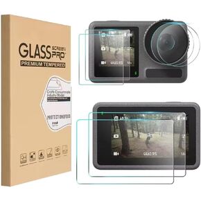 Screen and Lens Protector for DJI Osmo Action 4, Anti-Scratch 9H Ultra Clear Screen Protector Cover Tempered Glass LCD Display Film + Lens Protector for DJI Osmo Action 4 Accessories (2 Pcs)