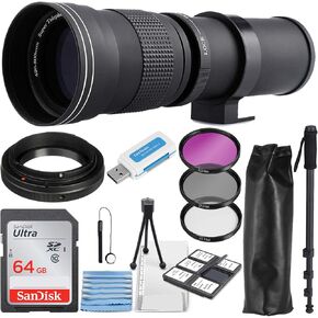 Super 420-800mm f/8 Manual Telephoto Zoom Lens for Canon EOS EF-S DSLR Cameras with T-Mount + Photo Essential Accessory Kit