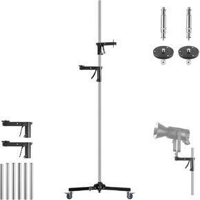 Selens 98.4"/250cm Heavy Duty Light Stand with 2 Pistol Grips, Detachable Poles, 360°Swivel Casters, 1/4" to 3/8" Screw Adapter, for Photography Monolight, Softbox, Camera, Max Load 33lbs/15kg