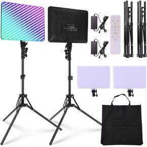 TopDirect 14" RGB LED Video Light Panel with Remote Control Stand Kit 2 Packs, Video Lights Photography Lighting Kit, 3000K/6500K Studio Lights, 352 Led Beads for Shooting/Gaming/Live/Stream/Studio