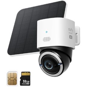 eufy Security 4G LTE Cam S330, 4K Cellular Wireless Security Camera, Pan and Tilt, Solar Powered, AI Human/Vehicle Tracking, with SIM Card and 32GB SD Card. (Renewed)