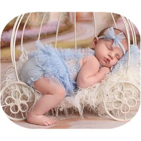 Vemonllas Newborn Photography Outfits Girl Photoshoot Props Newborn Baby Photo Lace Romper with Headband Open Back Bodysuit