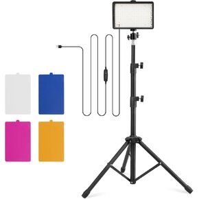 Photography Lighting Kit with 4 Color Filters, Dimmable 5600K USB LED Studio Light with Adjustable Tripod Stand, Portable Video Light for Live Broadcast, Recording