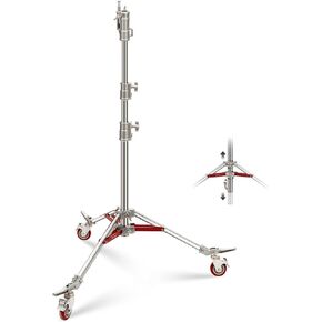 NEEWER Heavy Duty Stainless Steel Light Stand with Casters, 1-1/8" Junior Receiver, Spring Loaded 5/8" Baby Stud, Max Load 77lb, 7.9ft/240cm Junior Wheeled Stand for Studio Softbox Reflector, ST240SS