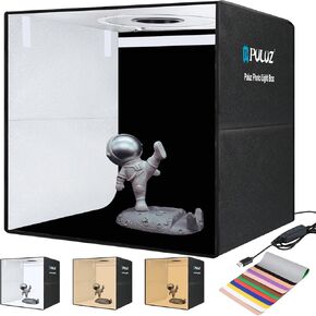 Lightbox, PULUZ 15.8"/40cm Photo Studio Light Box,Adjustable Brightness Portable Picture Box with Led Lights and 12 Colors Photography Backdrops, Light Box for Product Photography