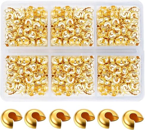 600 Pieces Crimp Bead Covers 4mm Open Half Round Crimp Bead Knot Cover Small Beads for Jewelry Craft Making in Kuwait