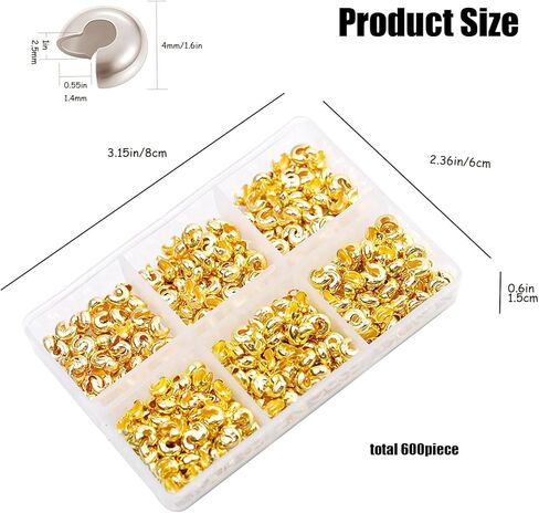 600 Pieces Crimp Bead Covers 4mm Open Half Round Crimp Bead Knot Cover Small Beads for Jewelry Craft Making in Kuwait