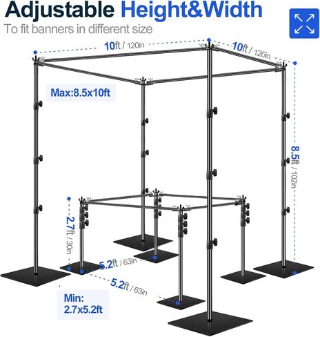 EMART 7x10ft Square Backdrop Stand Pipe and Drape Heavy Duty Adjustable Background Support System Kit with Steel Base for Photography, Photo Backdrop Stand for Parties Birthday Video Studio - Black in Saudi Arabia
