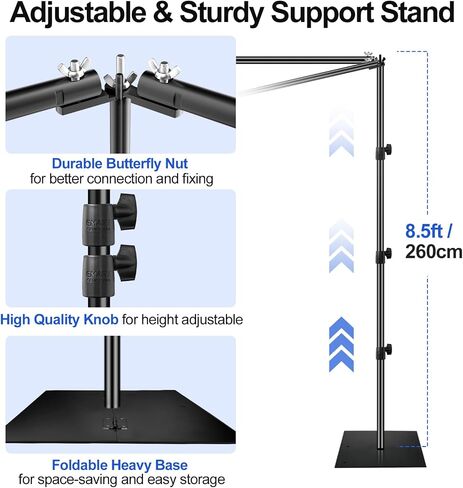 EMART 7x10ft Square Backdrop Stand Pipe and Drape Heavy Duty Adjustable Background Support System Kit with Steel Base for Photography, Photo Backdrop Stand for Parties Birthday Video Studio - Black in Saudi Arabia