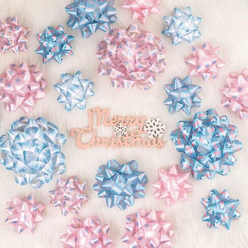 LeZakaa Silver Christmas Gift Bow Assortment (21 Bows in 3 Size) - Stanta Claus and Snowman Design - Perfect for Gift Wrapping, Party Favors, Decoration in Kuwait