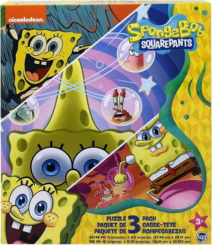 Spongebob Squarepants - 3 in 1 Jigsaw Puzzles for Kids. Great Birthday & Educational Gifts for Boys and Girls. Colorful Pieces Fit Together Perfectly. Great Preschool Aged Learning Gift. in Kuwait
