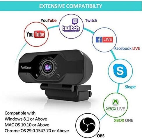 كاميرا ويب HD Pro، TedGem 8MP تركيز ثابت 4K/1080P كاميرا ويب عالية الدقة بالكامل USB كاميرا ويب للكمبيوتر المحمول وكاميرا ويب للبث المباشر وميكروفون مدمج وكاميرا ويب فيديو عالية الدقة، مشبك مرن قابل للتدوير [نسخة مطورة]... in Kuwait