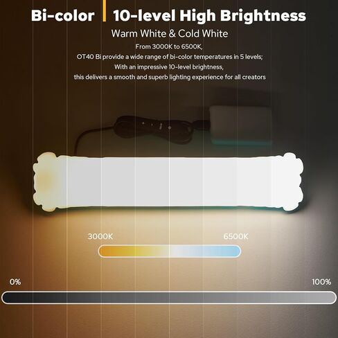 أنبوب إضاءة LED قابل للنفخ متعدد الاستخدامات OT80 للتصوير الفوتوغرافي/التخييم/تسجيل الفيديو، شحن USB سطوع 10 وات 10 مستويات، CCT قابل للتعتيم 3000K إلى 6500K، ملحق مغناطيسي (80 سم/31.5 بوصة) in Kuwait