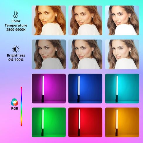 YELANGU Handheld RGB LED Light Wand - 360° Full-Color Photography Stick, 2500k-9900k Dimmable, 1000 Lumens, 2600mAh Rechargeable, CCT/HSI/Effect Modes, Lightweight and Portable in Kuwait