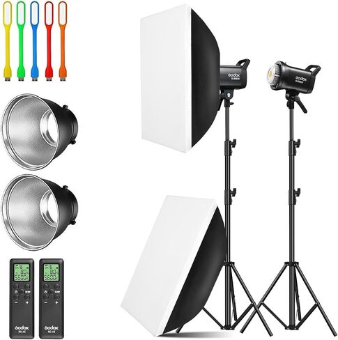 Godox 2 Pack SL-60II bi 120W CRI95+ Bi-Color Continuous Output Lighting LED Video Light Bowens Mount Kit for YouTube, Video, Studio, Children Photography, Wedding Shooting with Softbox, Light Stand in Saudi Arabia