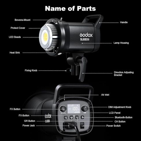 Godox 2 Pack SL-60II bi 120W CRI95+ Bi-Color Continuous Output Lighting LED Video Light Bowens Mount Kit for YouTube, Video, Studio, Children Photography, Wedding Shooting with Softbox, Light Stand in Saudi Arabia