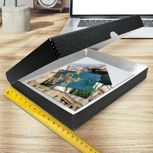 Golden State Art, Clamshell Archival Folio Storage Box 9x12 Inch, Black | Acid-Free Photo Box with Metal Edge Corner, Preserve And Store Paper Documents Cards Prints Arts and Crafts DIY Projects in Saudi Arabia