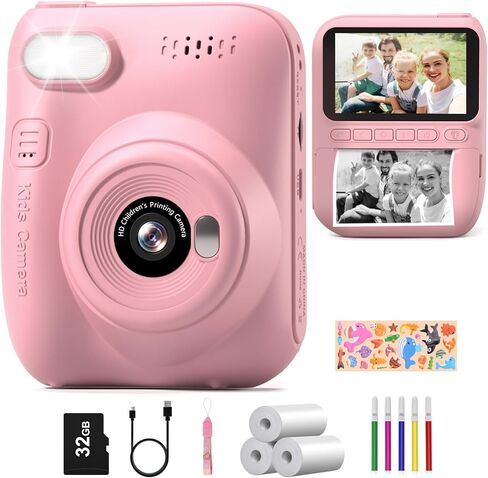 طباعة فورية لكاميرا الأطفال، كاميرات فيديو رقمية 3.0 HD 1080P مع ورق طباعة، هدايا عيد الميلاد للأطفال الصغار من الأولاد والبنات، لمدة 3 4 5 6 7 8 9 10 سنوات لعبة محمولة (أرجواني) in Kuwait