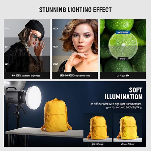 NEEWER CB60B 70W COB LED Video Light with 2.4G/APP Control, Diffuser Sock, Bi Color 2700K-6500K 34000lux/m CRI97+ 12 Scenes Bowens Mount Continuous Output Lighting for Studio Photography Video in Saudi Arabia