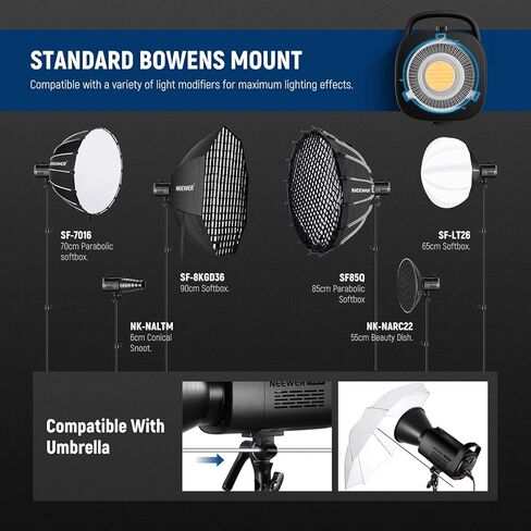 NEEWER CB60B 70W COB LED Video Light with 2.4G/APP Control, Diffuser Sock, Bi Color 2700K-6500K 34000lux/m CRI97+ 12 Scenes Bowens Mount Continuous Output Lighting for Studio Photography Video in Saudi Arabia