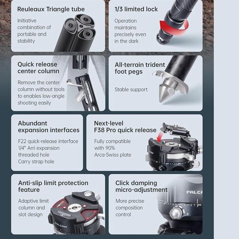 Falcam TreeRoot 61" F38 Pro Quick Lock Travel Tripod,with 360 Degree Damping Ball Head Load Capacity 5kg/11lbs,Carbon Fiber Tripod with F22 Interfaces, 1/4" Screw,Carry Strap Holes for Cameras in Saudi Arabia