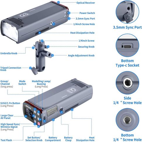 Neewer Q3 200Ws 2.4G TTL Flash Strobe 1/8000 HSS Cordless Monolight with 3200mAh Li-ion Battery in Saudi Arabia