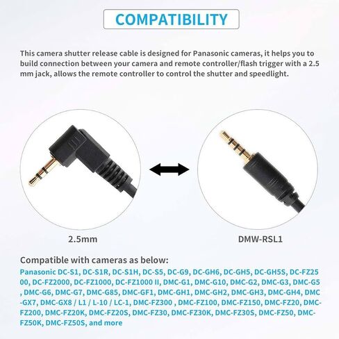 2.5mm to P1 Camera Shutter Release Cable Remote Control Cord Speedlight Flash Trigger Connect Spring Coiled Wire Cord for Panasonic Lumix GX8 GX7 FZ2500 FZ2000 FZ1000 II FZ300 FZ100 in Saudi Arabia