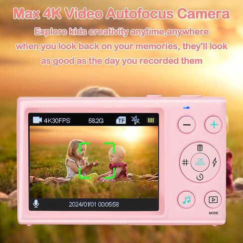 Digital Camera,W/ 64GB Card & 2 Pack Battery,4K/1080p FHD Pink Digital Kids Camera,Campact Small 64MP Digital Point and Shoot Cameras with 18X Zoom,Anti-shake,Autofoucs,Best Tech Gifts for Teens Girls in Saudi Arabia