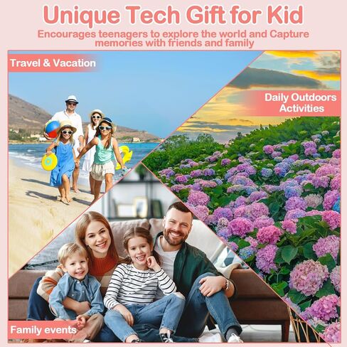 Digital Camera,W/ 64GB Card & 2 Pack Battery,4K/1080p FHD Pink Digital Kids Camera,Campact Small 64MP Digital Point and Shoot Cameras with 18X Zoom,Anti-shake,Autofoucs,Best Tech Gifts for Teens Girls in Saudi Arabia