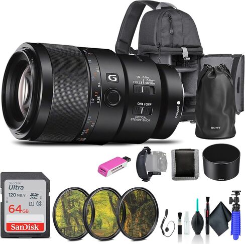 Sony FE 90mm f/2.8 Macro G OSS Lens SEL90M28G, Filter Kit, Backpack, 64GB Card, Card Reader, Flex Tripod, Memory Card Wallet, Cap Keeper, Cleaning Kit, Hand Strap, and More in Saudi Arabia