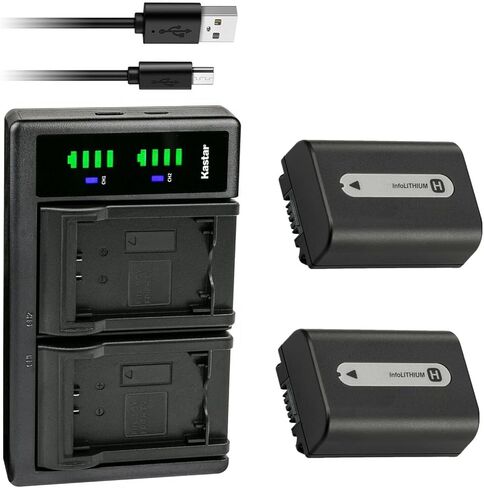 Kastar 4-Pack NP-FH50 Battery and LTD2 USB Charger Replacement for Sony DCR-DVD108, DCR-DVD109, DCR-DVD110, DCR-DVD115, DCR-DVD150, DCR-DVD202, DCR-DVD203, DCR-DVD205, DCR-DVD304, DCR-DVD305 in Saudi Arabia