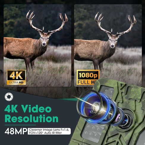Trail Camera - 4K 32MP Hunting Game Camera 0.2s Trigger Time Deer Trail Camera Infrared Night Vision IP67 Waterproof Wireless Wide Angle Trail Camera for Outdoor Wildlife Monitoring in Saudi Arabia